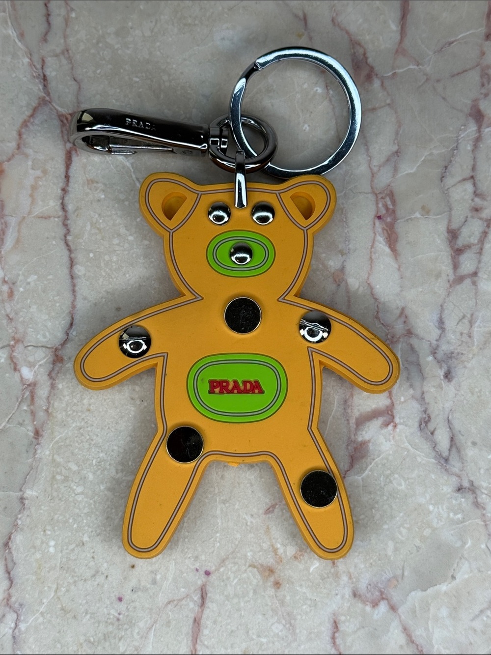 Prada Yellow Bear Keychain & Card Holder Charm with Green Logo Accent